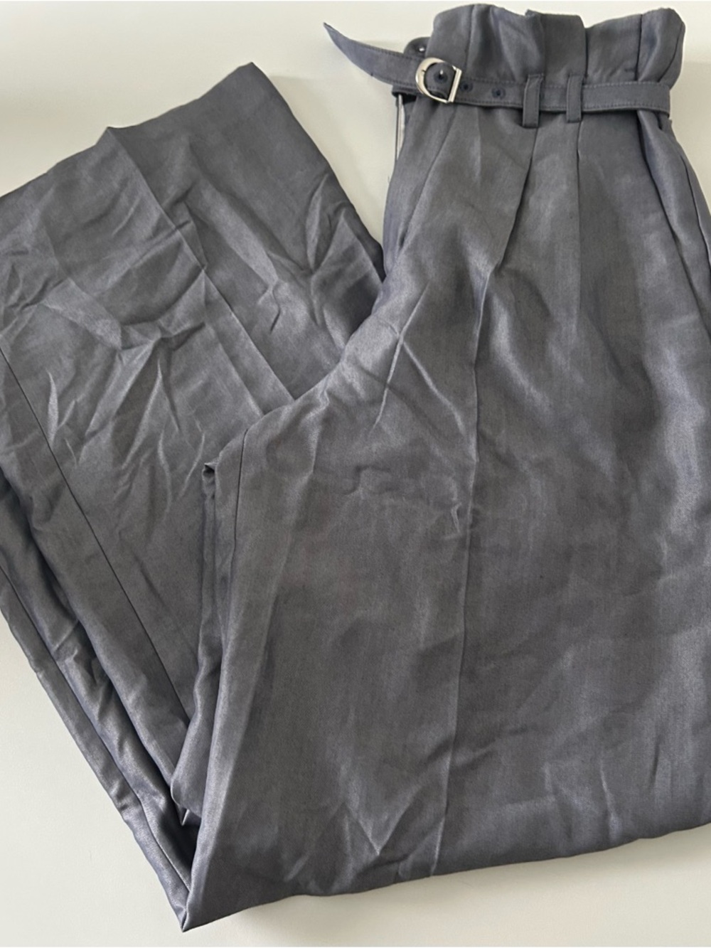 Express Wide Leg Belted Women's Pants in Gray